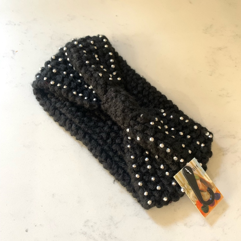 Black Studded Knit Ear Warmer head band